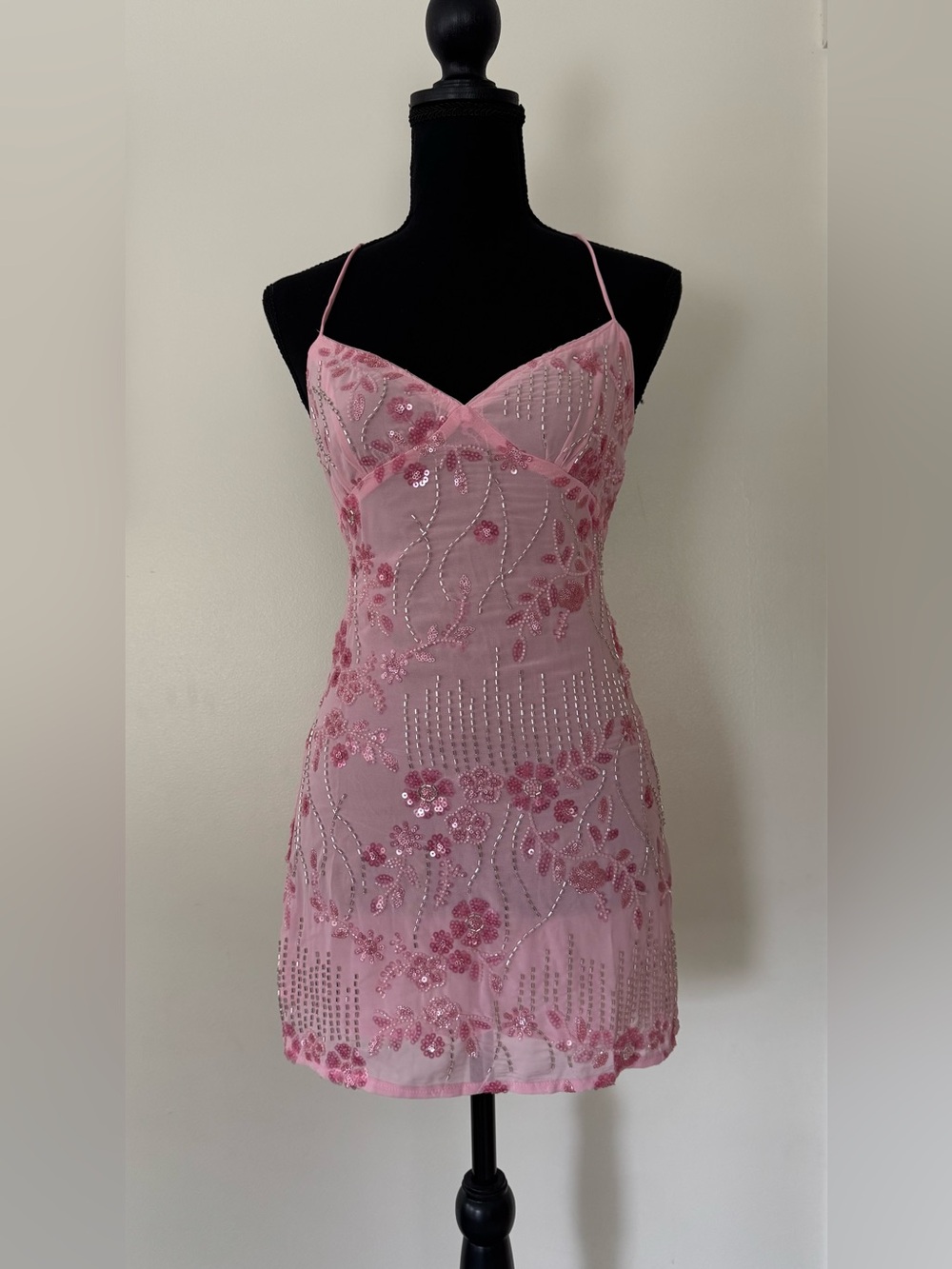 Peppermayo Vietta pink sequin cami mini dress backless strappy beaded women’s 0